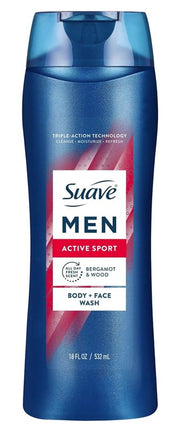 Suave Mens Body Wash Active Sport Body + Face 18oz