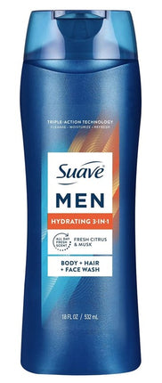 Suave Mens Body Wash Hydrating 3-In-1 Body+Hair+Face 18oz