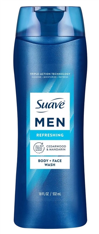 Suave Mens Body Wash Refreshing Body + Face 18oz