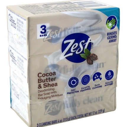 Zest Bath Bars 4oz 3 Count Cocoa Butter & Shea