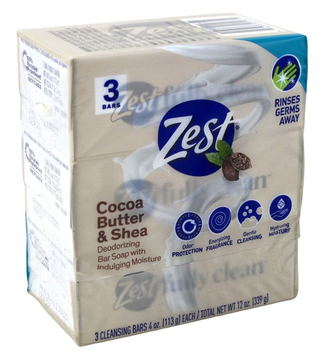 Zest Bath Bars 4oz 3 Count Cocoa Butter & Shea