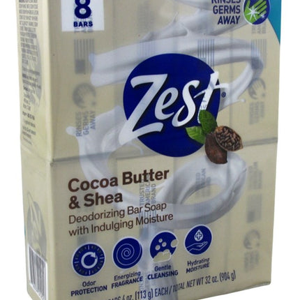 Zest Bath Bars 4oz 8 Count Cocoa Butter & Shea