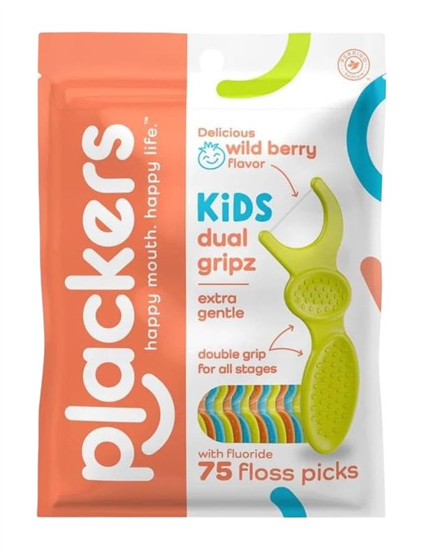 Plackers Kids Dual Gripz Dental Flossers 75 Count