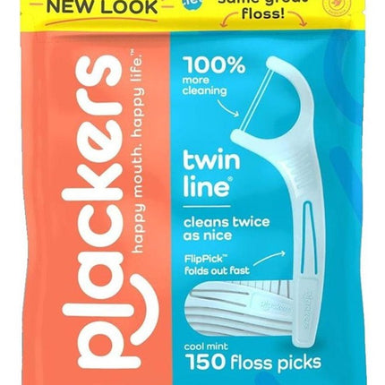 Plackers Twin-Line Floss Picks Cool Mint 150 Count