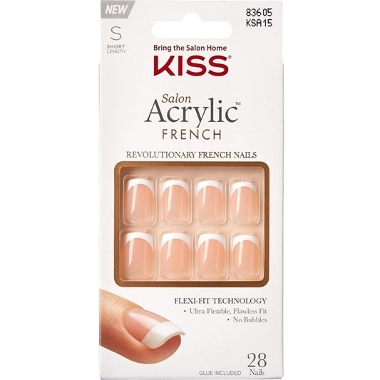 Kiss Salon Acrylic French 28 Count Short Length Nude