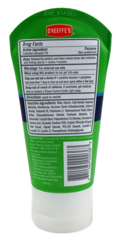 O' Keeffes Eczema Relief Hand Cream 2oz Tube (5in) Display