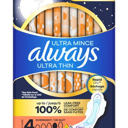 Always Pads Size 4 Ultra Thin 26 Count Overnight