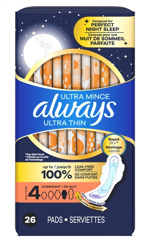 Always Pads Size 4 Ultra Thin 26 Count Overnight
