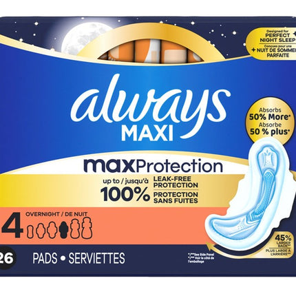 Always Pads Size 4 Maxi 26 Count Overnight