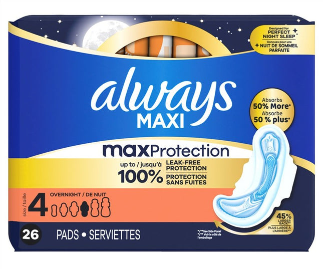 Always Pads Size 4 Maxi 26 Count Overnight