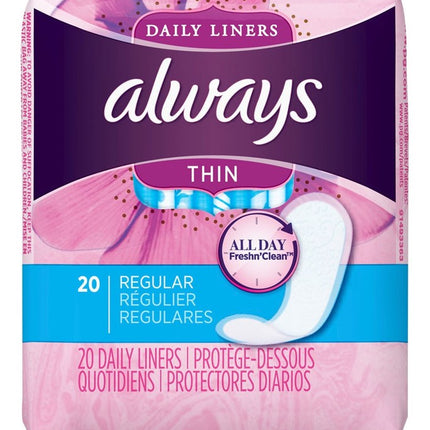 Always Daily Liners Thin Regular 20 Count (24 Pieces)