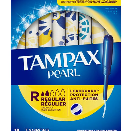 Tampax Tampons Pearl Regular 18 Count Leakguard Unscented