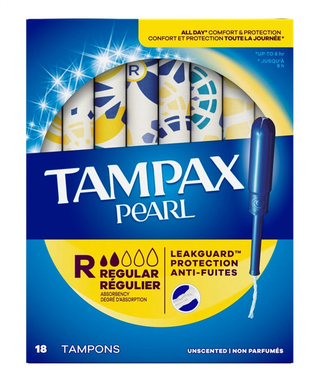 Tampax Tampons Pearl Regular 18 Count Leakguard Unscented