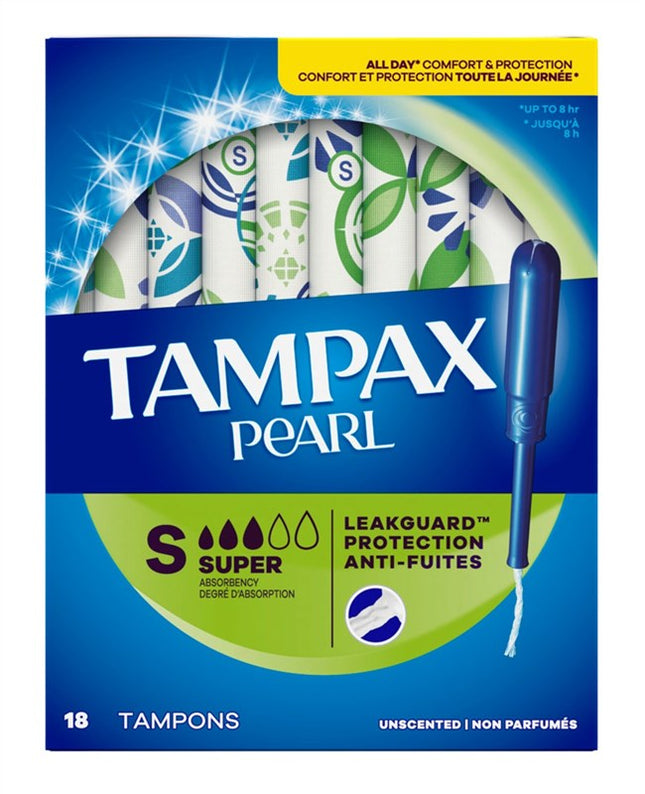 Tampax Tampons Pearl Super 18 Count Leakguard Unscented