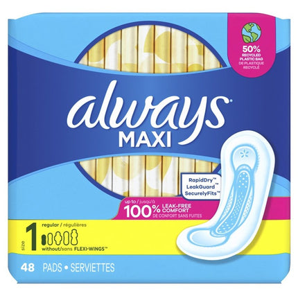 Always Pads Size 1 Maxi 48 Count Regular