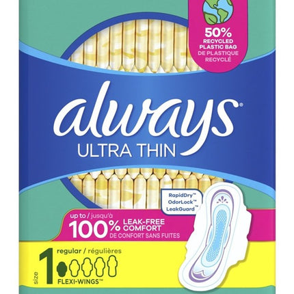 Always Pads Size 1 Ultra Thin 46 Count Regular