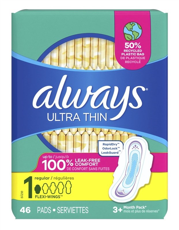 Always Pads Size 1 Ultra Thin 46 Count Regular