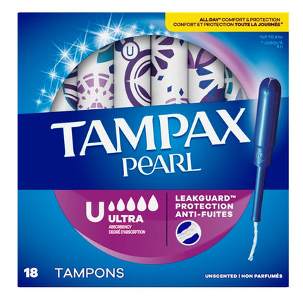 Tampax Tampons Pearl Ultra 18 Count Leakguard Unscented