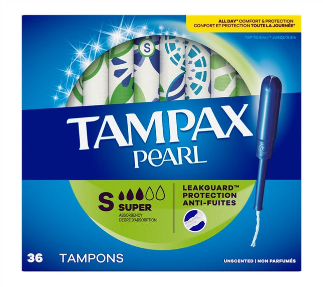 Tampax Tampons Pearl Super 36 Count Leakguard Unscented