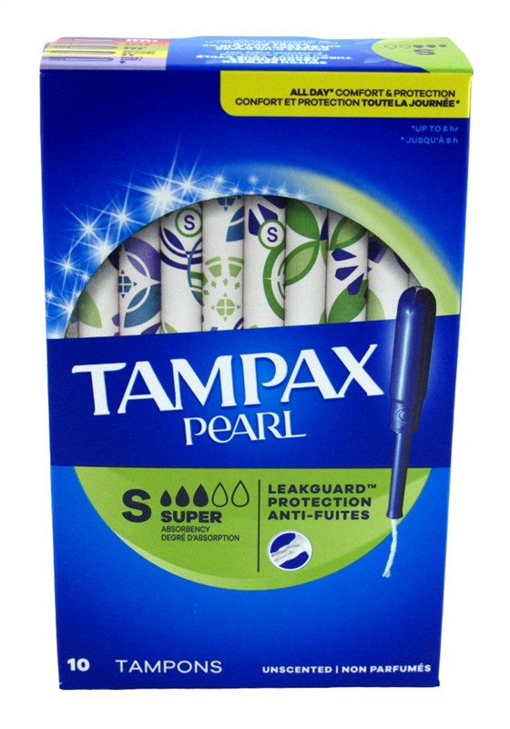 Tampax Tampons Pearl Super 10 Count Leakguard Unscented