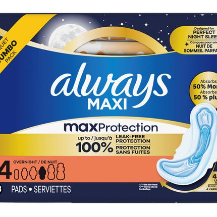 Always Pads Size 4 Maxi 33 Count Overnight