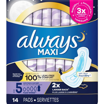 Always Pads Size 5 Maxi 14 Count Extra Heavy Overnight