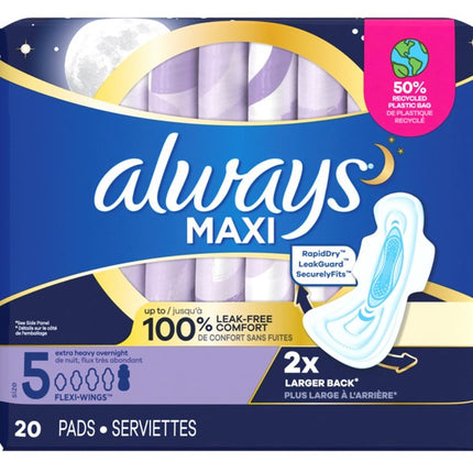 Always Pads Size 5 Maxi 20 Count Extra Heavy Overnight