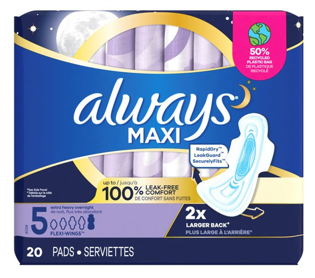 Always Pads Size 5 Maxi 20 Count Extra Heavy Overnight