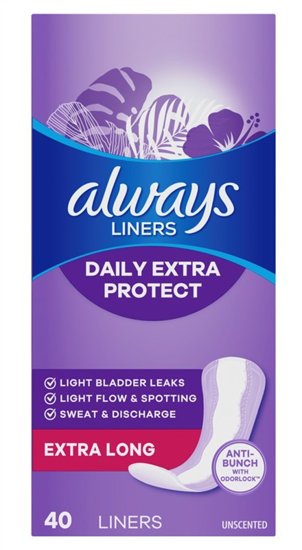 Always Liners Extra Protect Extra Long 40 Count Unscented