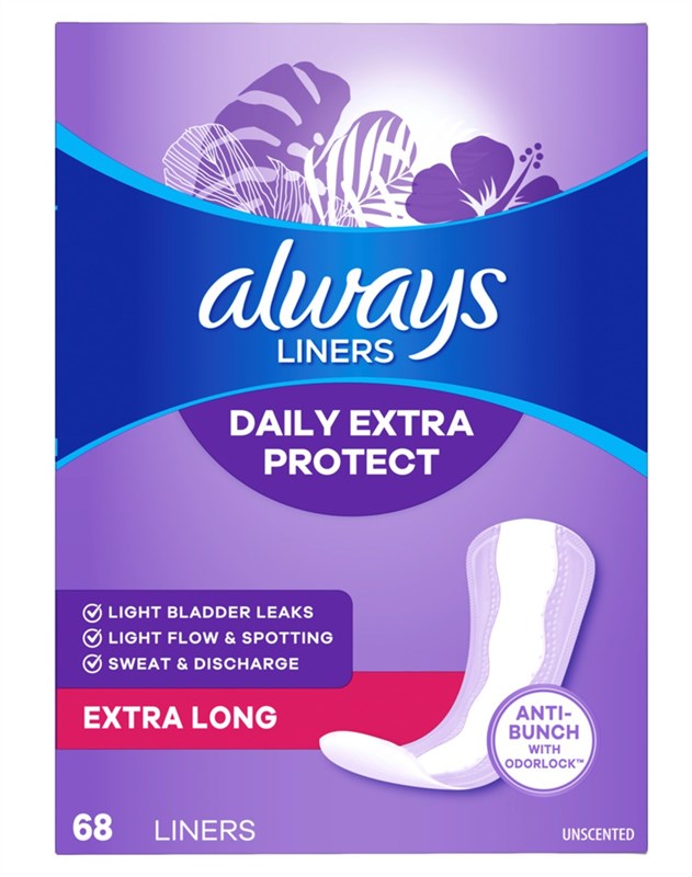Always Liners Extra Protect Extra Long 68 Count Unscented