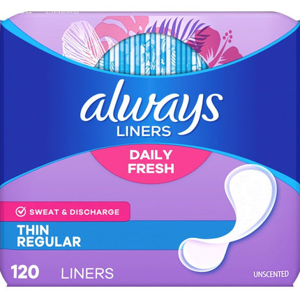 Always Daily Fresh Thin Liners Regular 120 Count Unscented