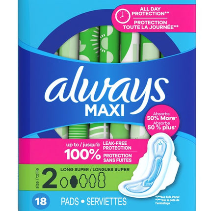 Always Pads Size 2 Maxi 18 Count Long Super