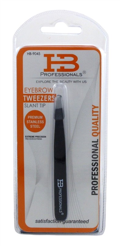 Hb Pro Eyebrow Tweezers Slant Tip Black (3 Pieces) Matte Finish