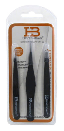 Hb Pro Tweezers Set 3 Pieces Black (3 Pieces) Matte Black