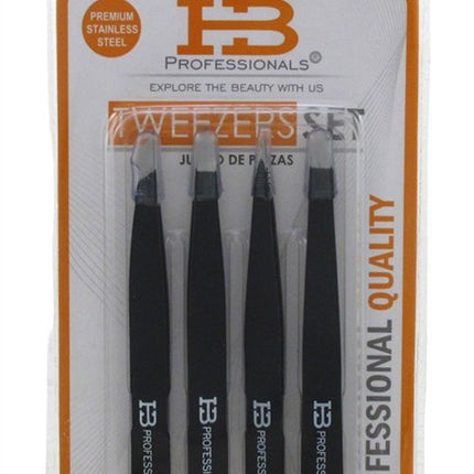 Hb Pro Tweezers Set 4 Pieces Black (3 Pieces) Matte Black