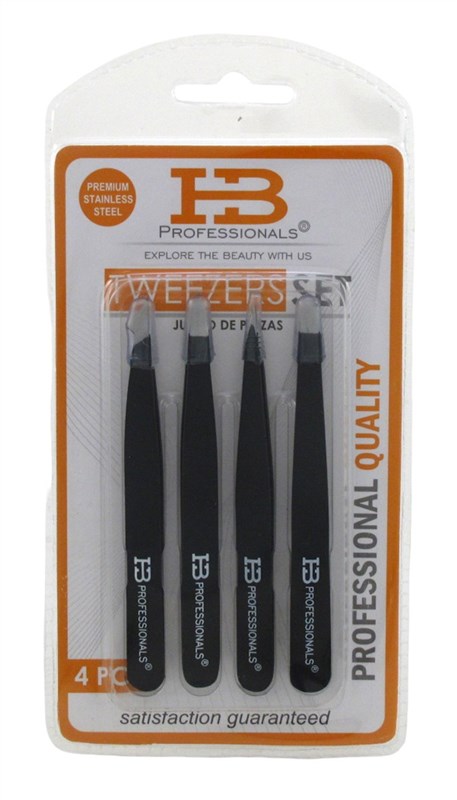 Hb Pro Tweezers Set 4 Pieces Black (3 Pieces) Matte Black