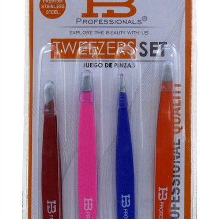 Hb Pro Tweezers Set 4 Pieces Multi-Colors (3 Pieces)