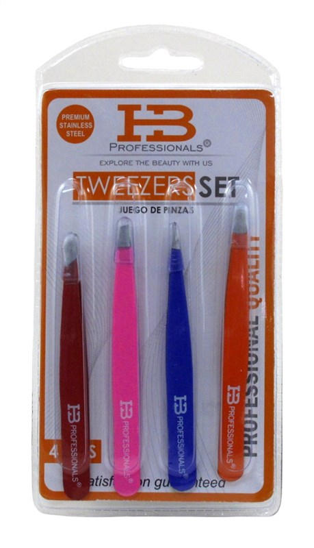 Hb Pro Tweezers Set 4 Pieces Multi-Colors (3 Pieces)