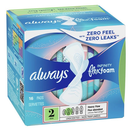 Always Pads Size 2 Infinity Flex Foam 16 Count Heavy Flow