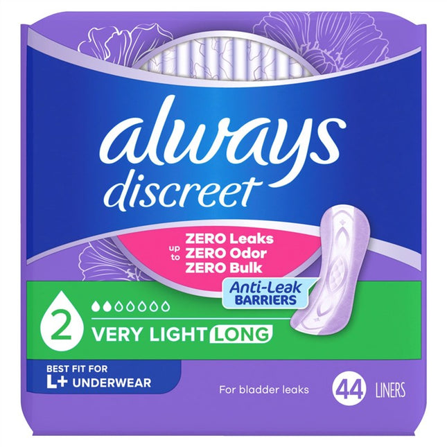 Always Discreet Liners #2 Very Light Long 44 Count