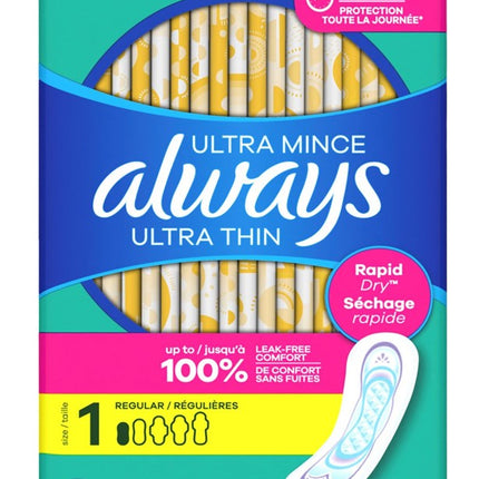 Always Pads Size 1 Ultra Thin 44 Count Regular