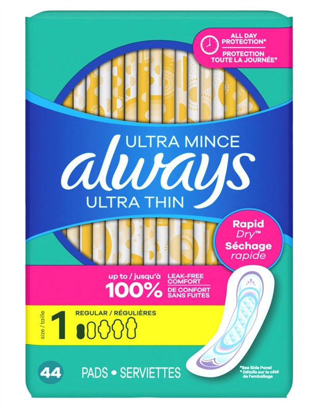 Always Pads Size 1 Ultra Thin 44 Count Regular