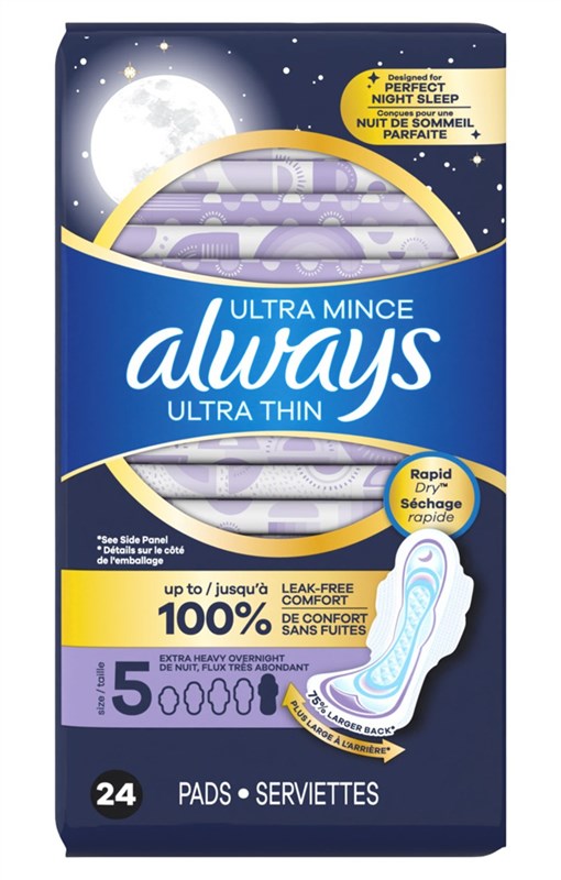 Always Pads Size 5 Ultra Thin 24 Count Extra Heavy Overnight