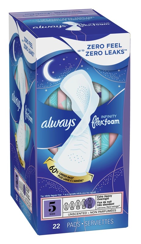 Always Pads Size 5 Infinity Flex Foam 22 Count Overnight