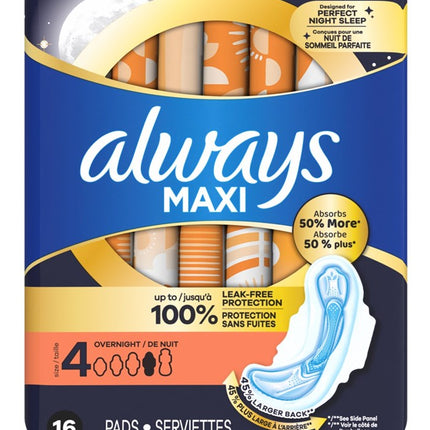 Always Pads Size 4 Maxi 16 Count Overnight