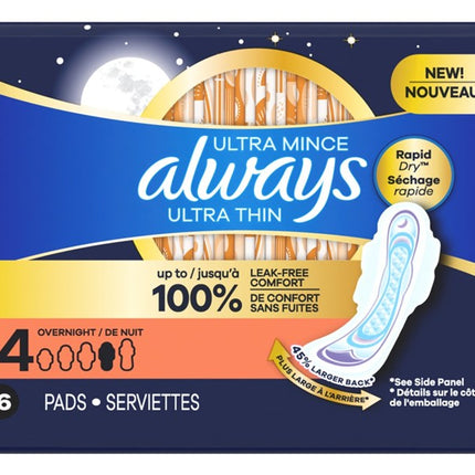 Always Pads Size 4 Ultra Thin 16 Count Overnight