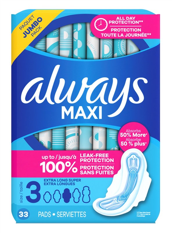 Always Pads Size 3 Maxi 33 Count Extra Long Super