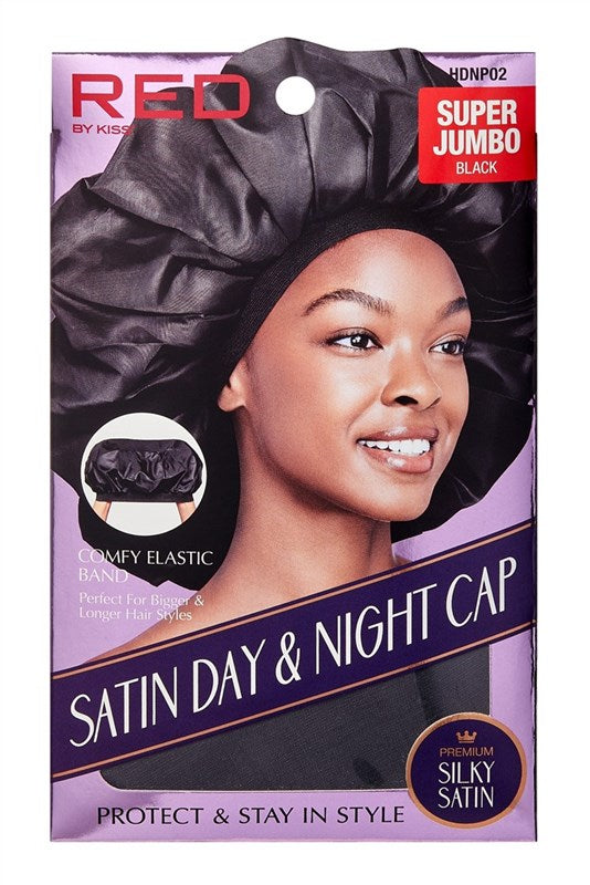 Kiss Red Satin Day & Night Cap Black Super Jumbo