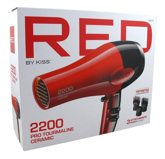 Kiss Red Dryer 2200 Tourmaline 3 Attachments (Ceramic)