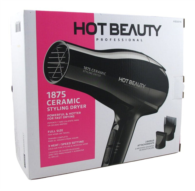 Hot Beauty Dryer 1875 Watt Ceramic With 2 Attachments